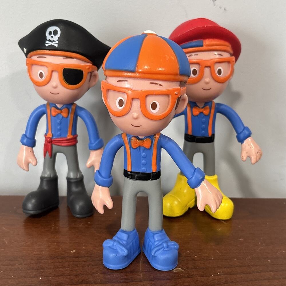 Blippi Bendable Figures Moon bug Zag Toys 5” Pirate Firefighter Lot Of 3